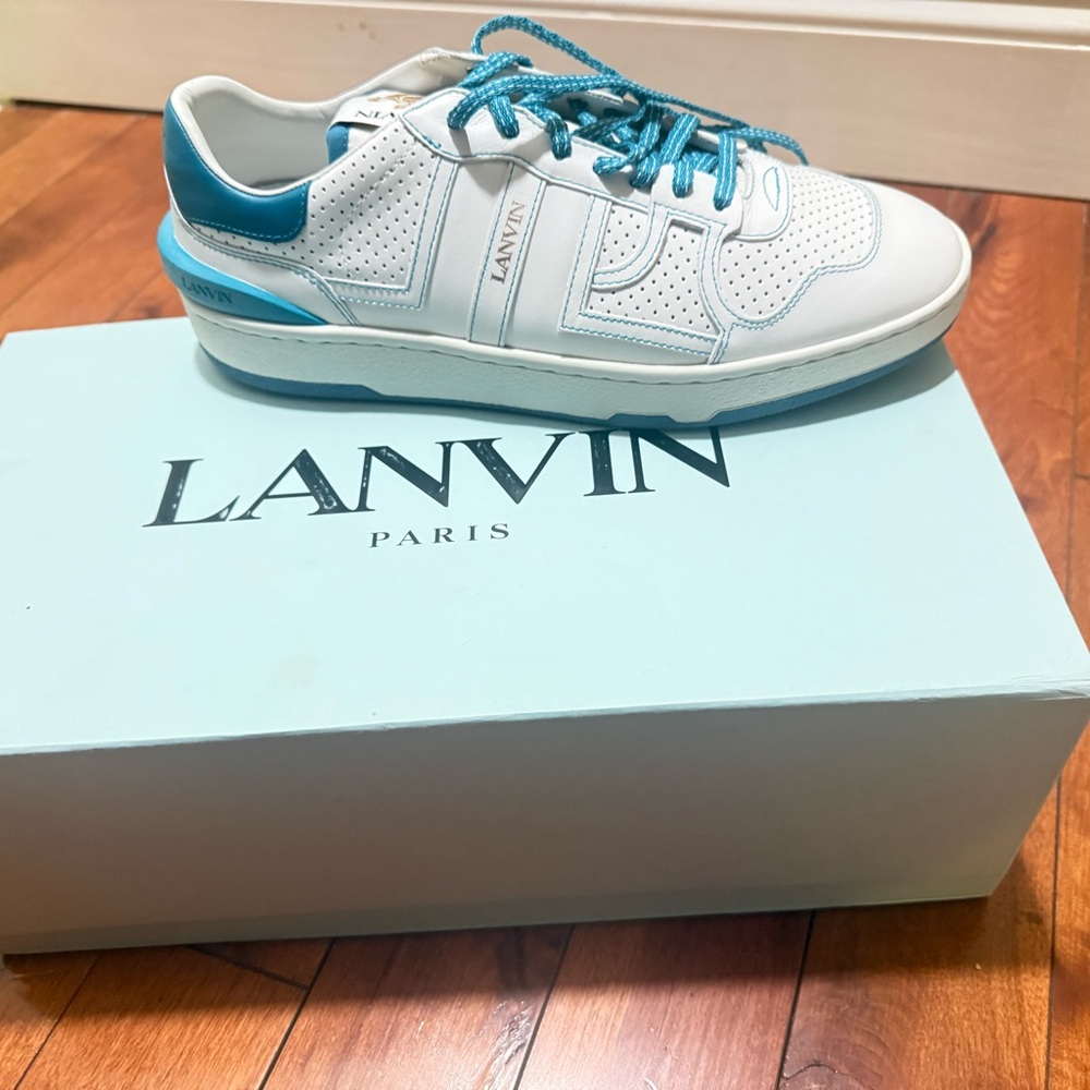 Lanvin White and Teal Sneakers/ White and Gold